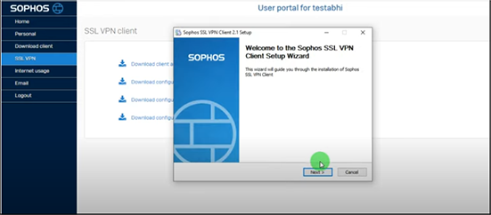 Running Sophos SS VPN Client Setup wizard